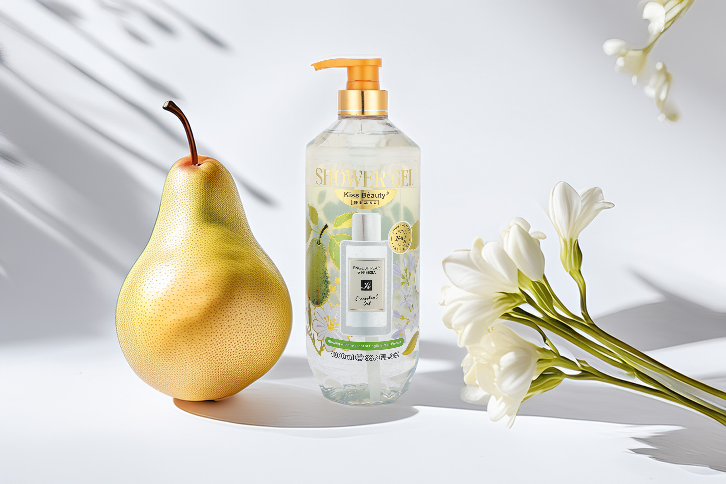 english pear & freesia essential oil shower gel