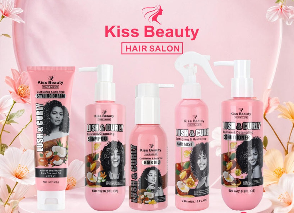 Curly hair care set for cleansing, styling, and global shipping