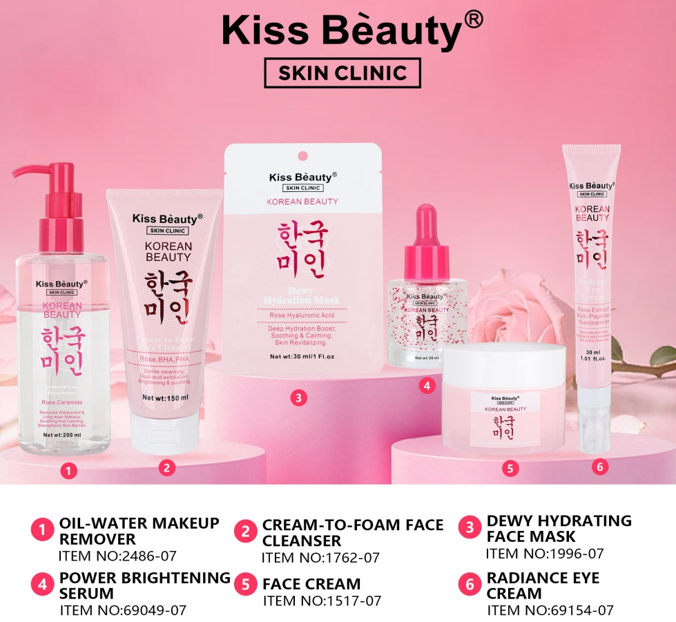 Hydrated Korean glass skin with rose skincare essentials